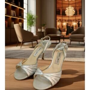 Designer Jimmy Choo Womens Metallic Nappa Silver Heels - Size 7.5 / 38  WOW!!